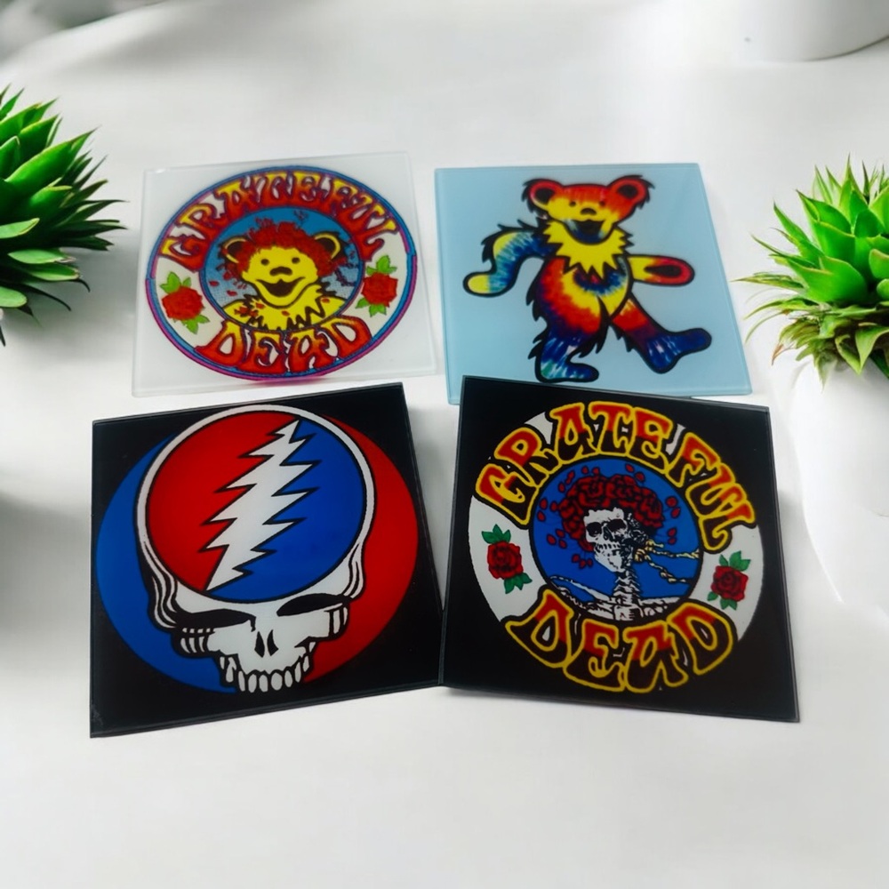 New Grateful Dead Glass Coaster  Set